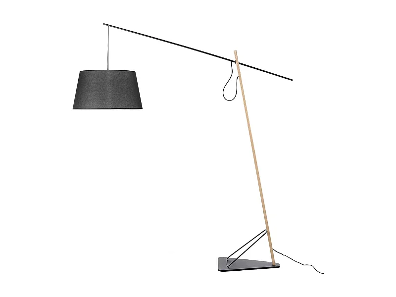 Staande lamp in eikenhout en zwart staal