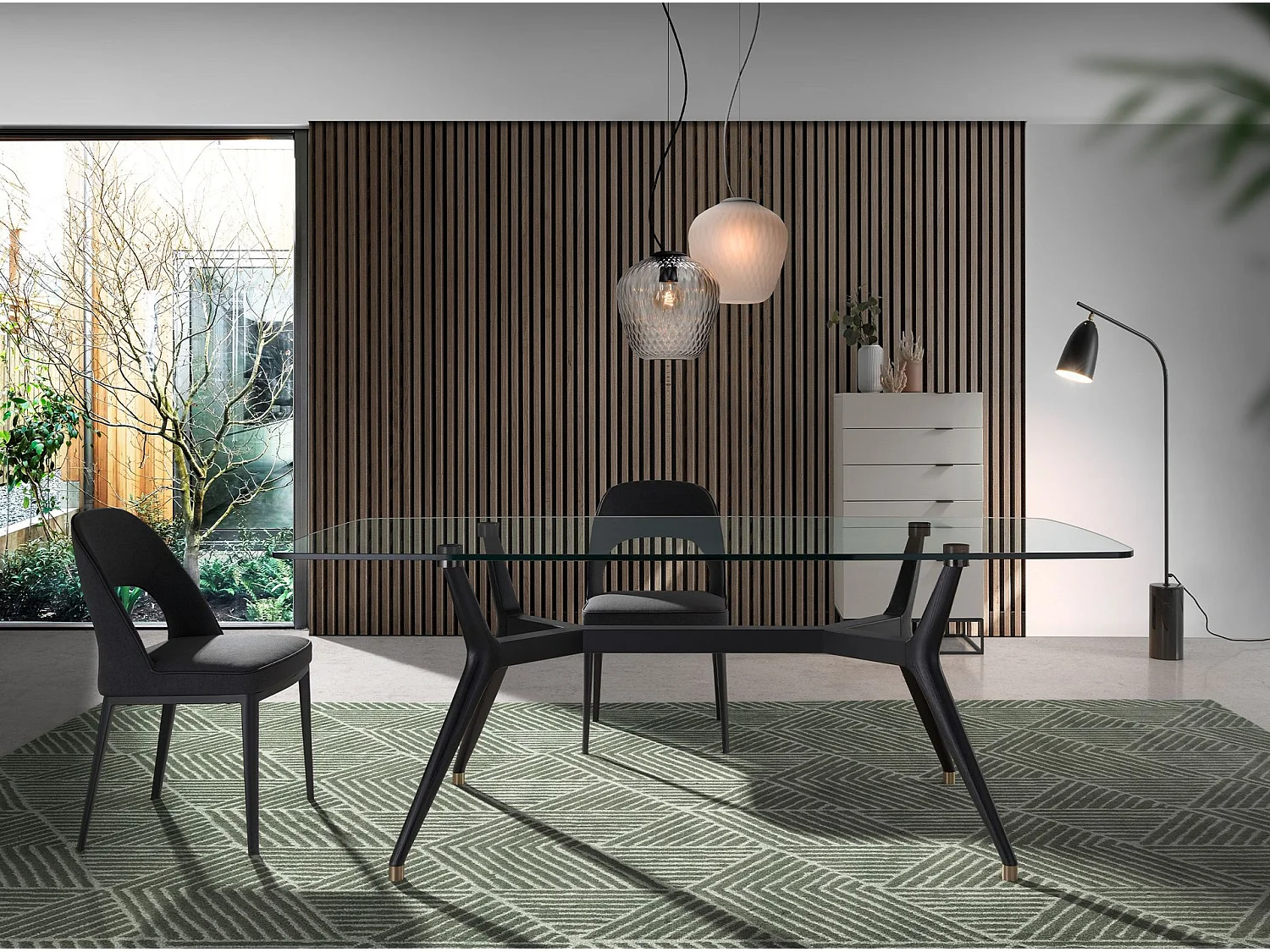 Lampadaire en marbre noir et acier noir