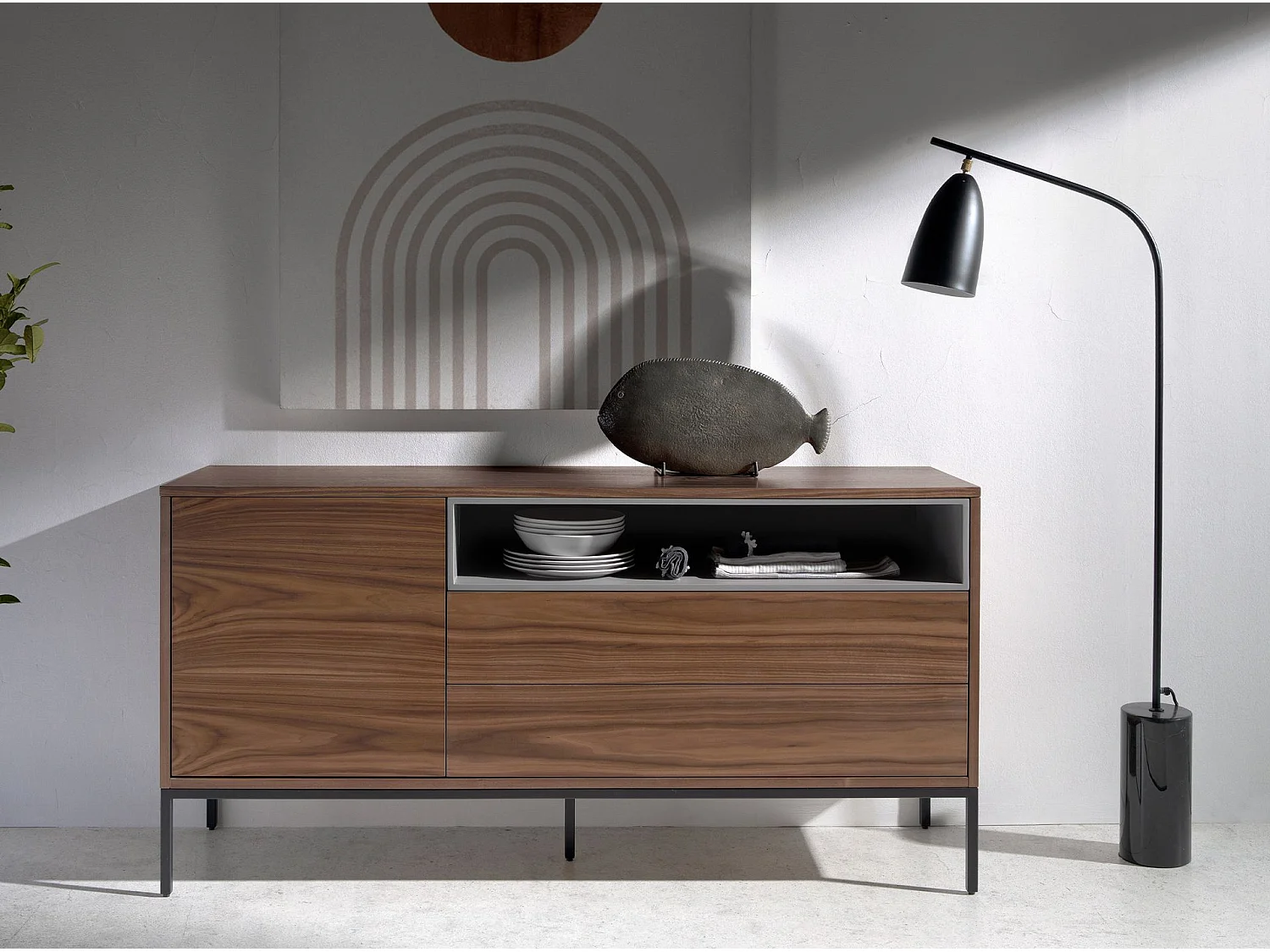 Lampadaire en marbre noir et acier noir 8051 ANGEL CERDA