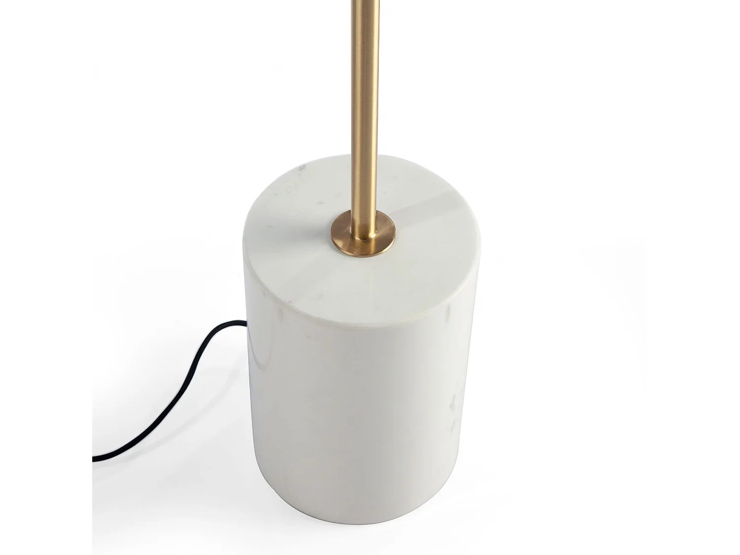 Lámpara de pie mármol blanco, acero dorado y cristal blanco