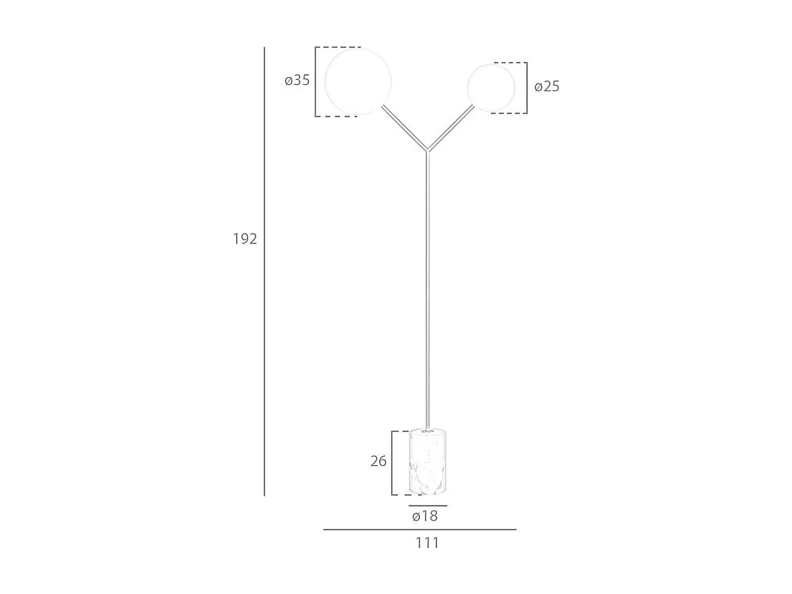 Lámpara de pie mármol blanco, acero dorado y cristal blanco