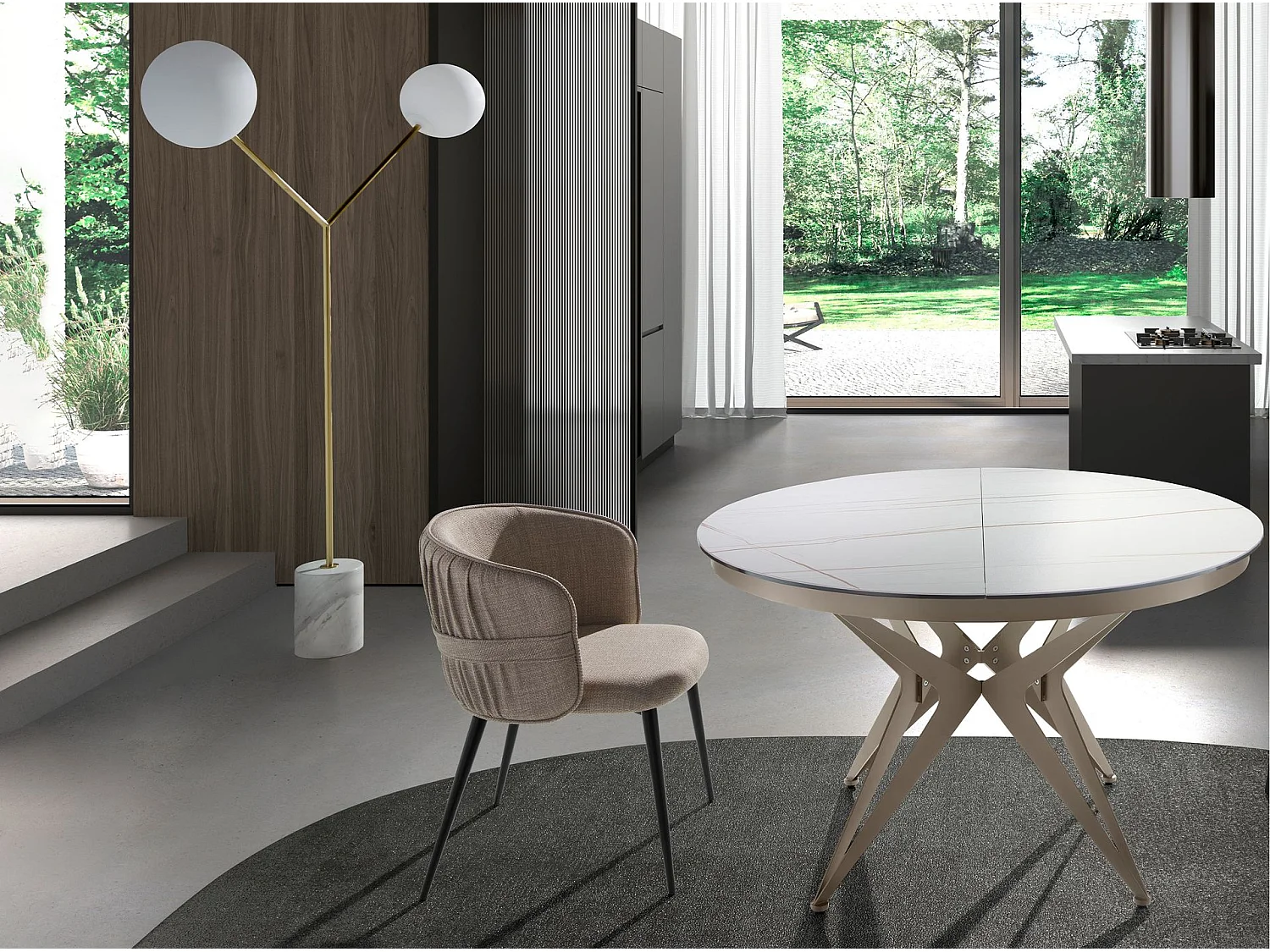 Lampadaire en marbre blanc, acier doré et verre blanc 8048 ANGEL CERDA