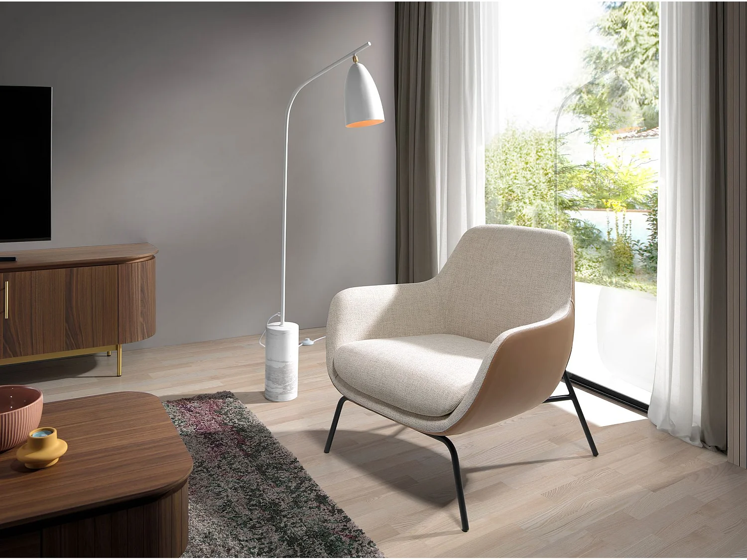 Lampadaire en marbre et acier blanc 8036 ANGEL CERDA