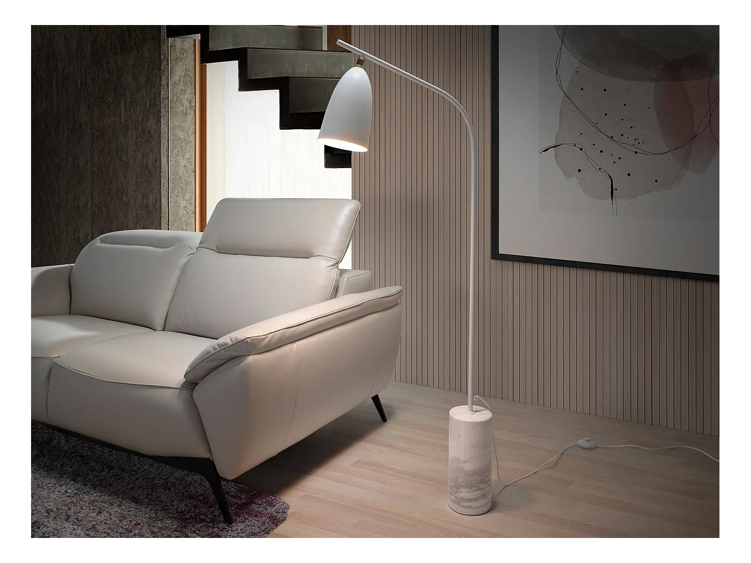 Vloerlamp van marmer en wit staal