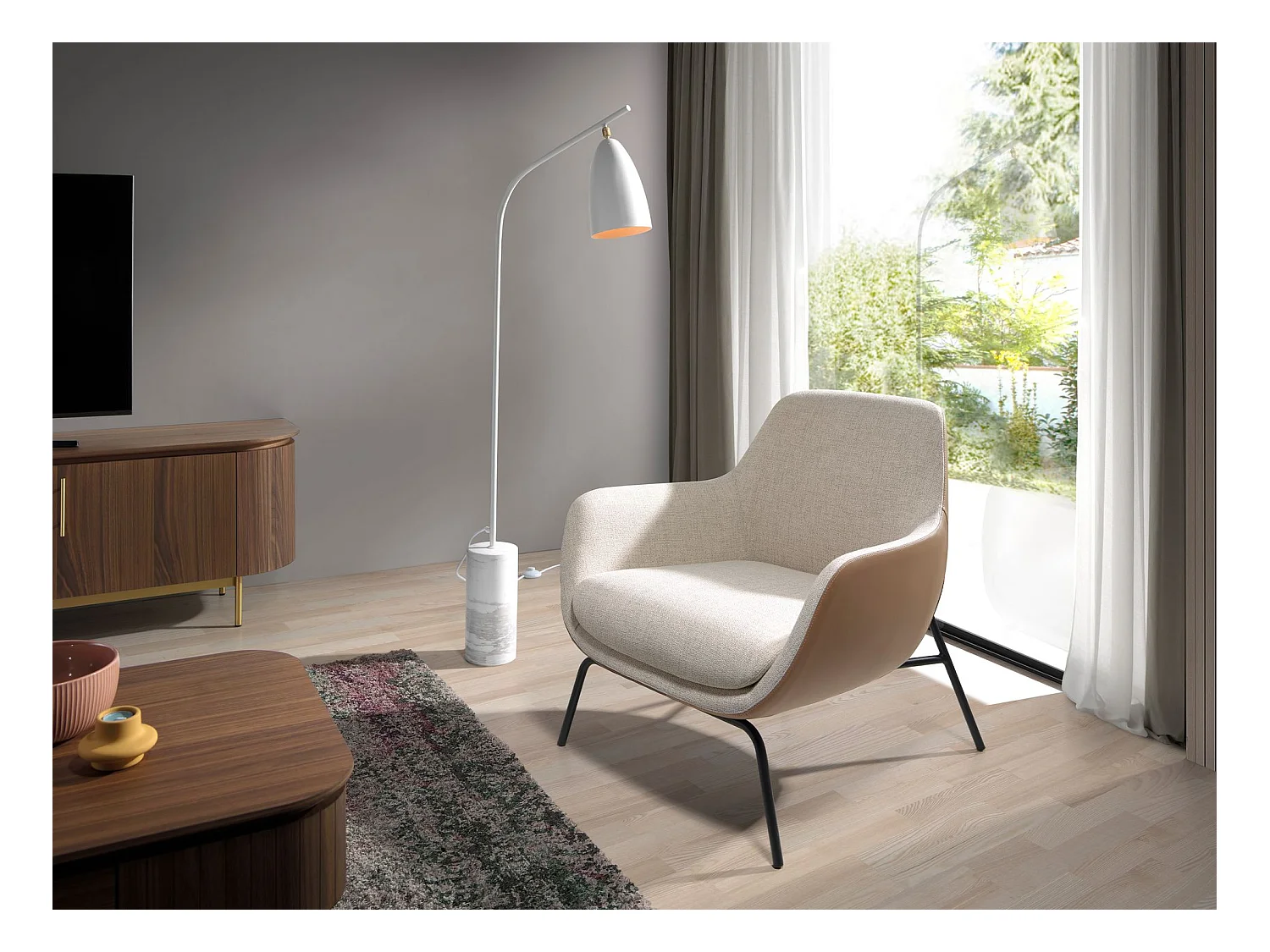 Vloerlamp van marmer en wit staal