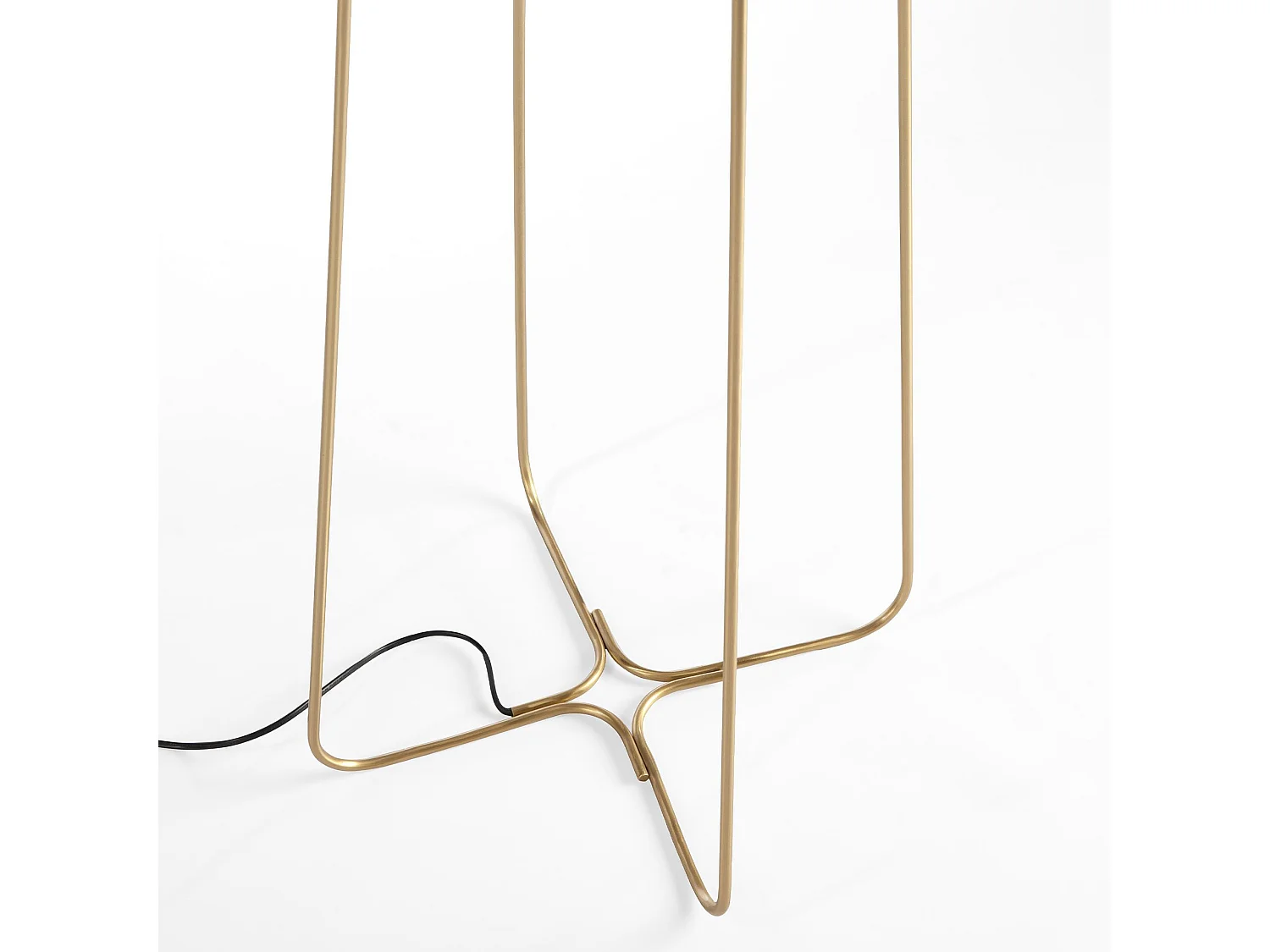 Vloerlamp van goudkleurig staal en wit glas