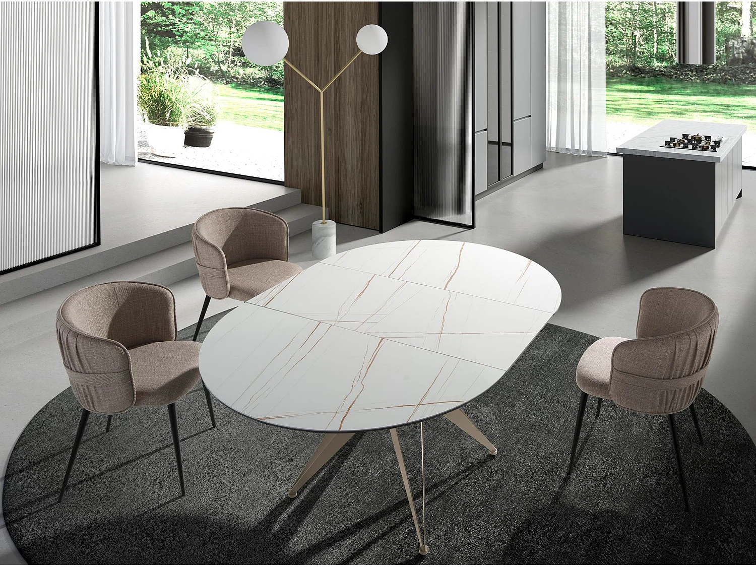 Lampada da terra in acciaio dorato e vetro bianco 8047 ANGEL CERDA