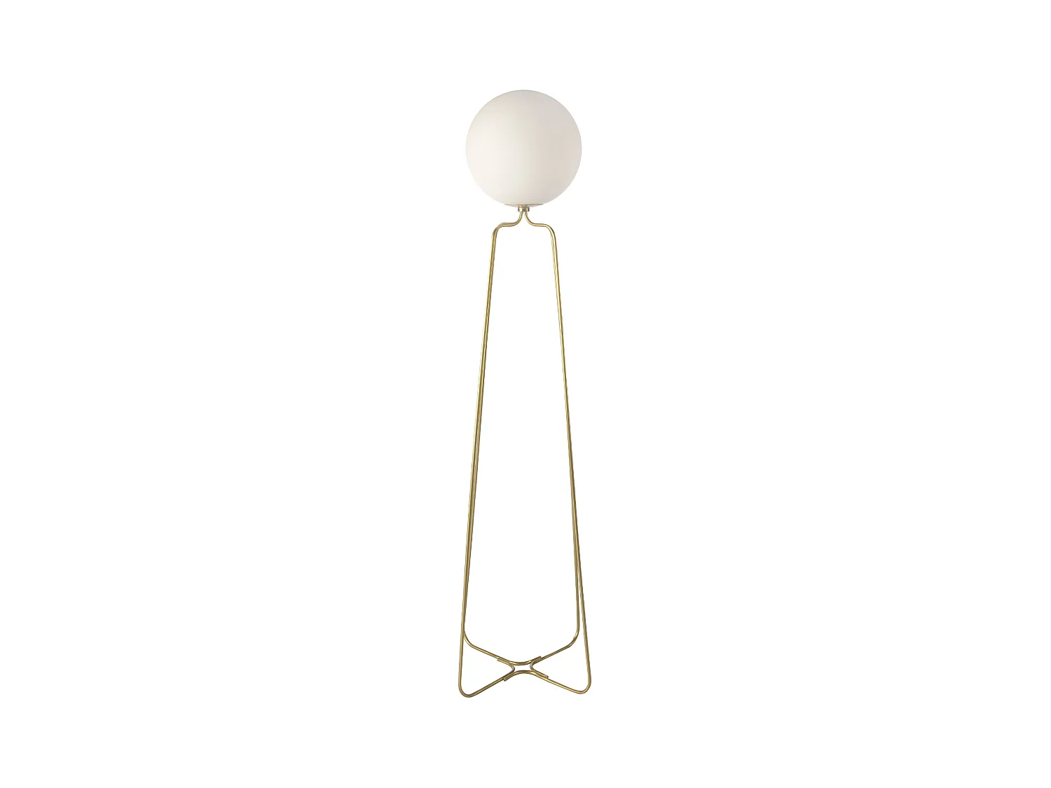 Lampada da terra in acciaio dorato e vetro bianco