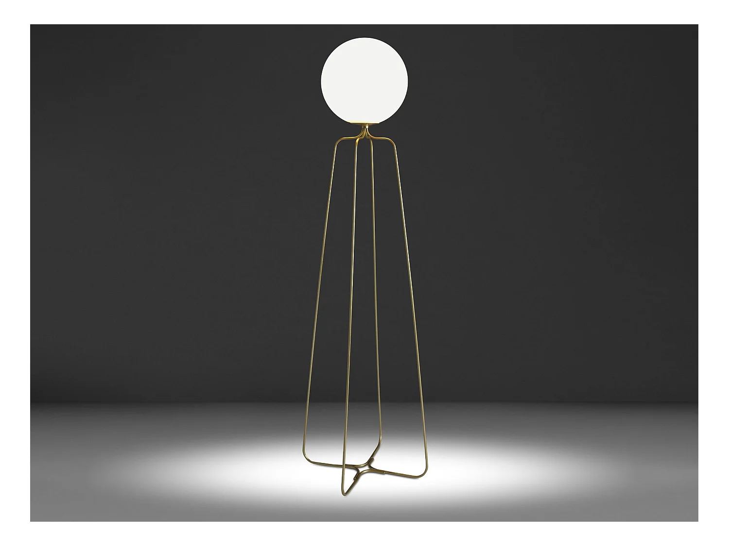 Lampada da terra in acciaio dorato e vetro bianco