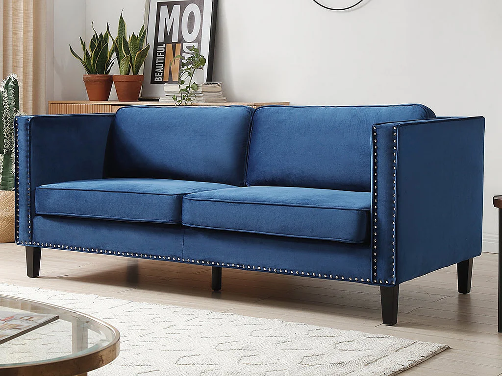 Canapé 3 places en velours bleu MASULI