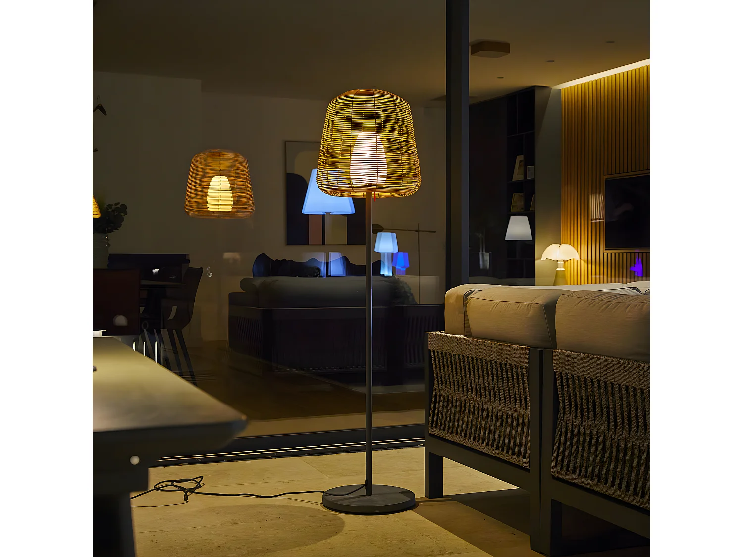 Lampadaire ext filaire BOHEME Bois Poly rotin H150CM