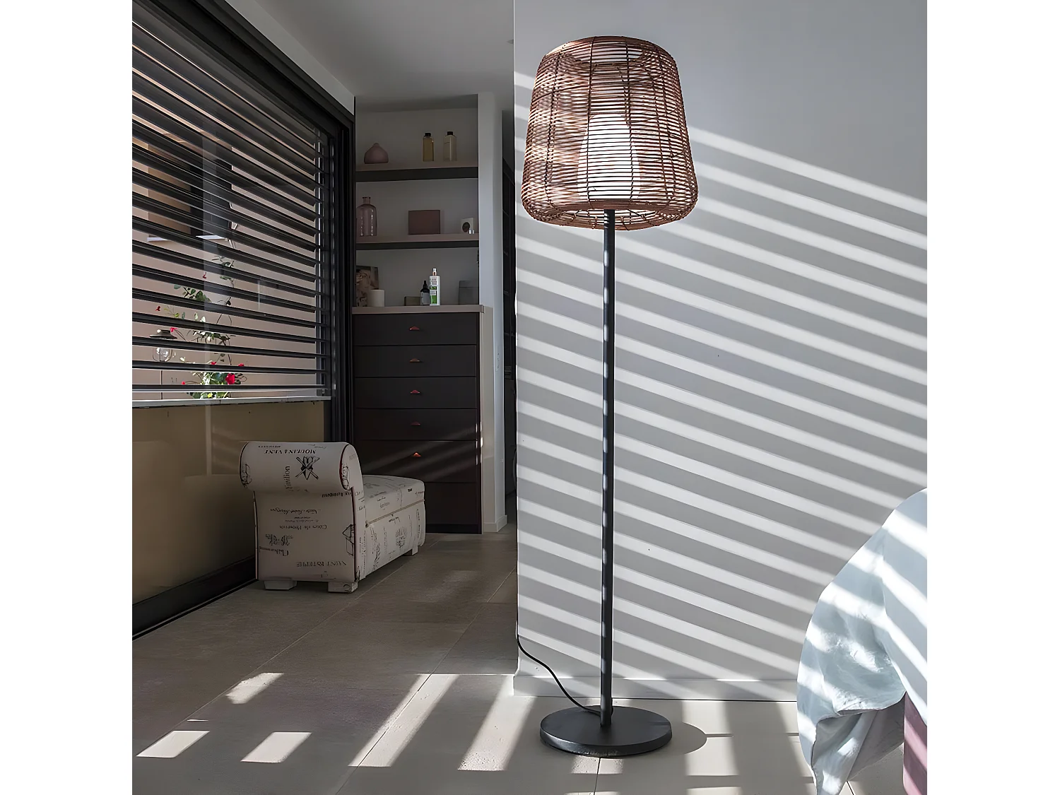 Lampadaire ext filaire BOHEME Bois Poly rotin H150CM