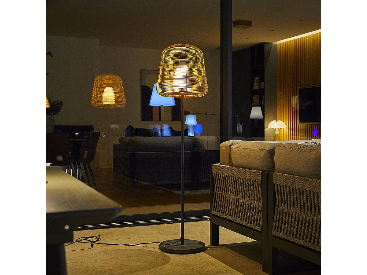 Lampadaire ext filaire BOHEME Bois Poly rotin H150CM