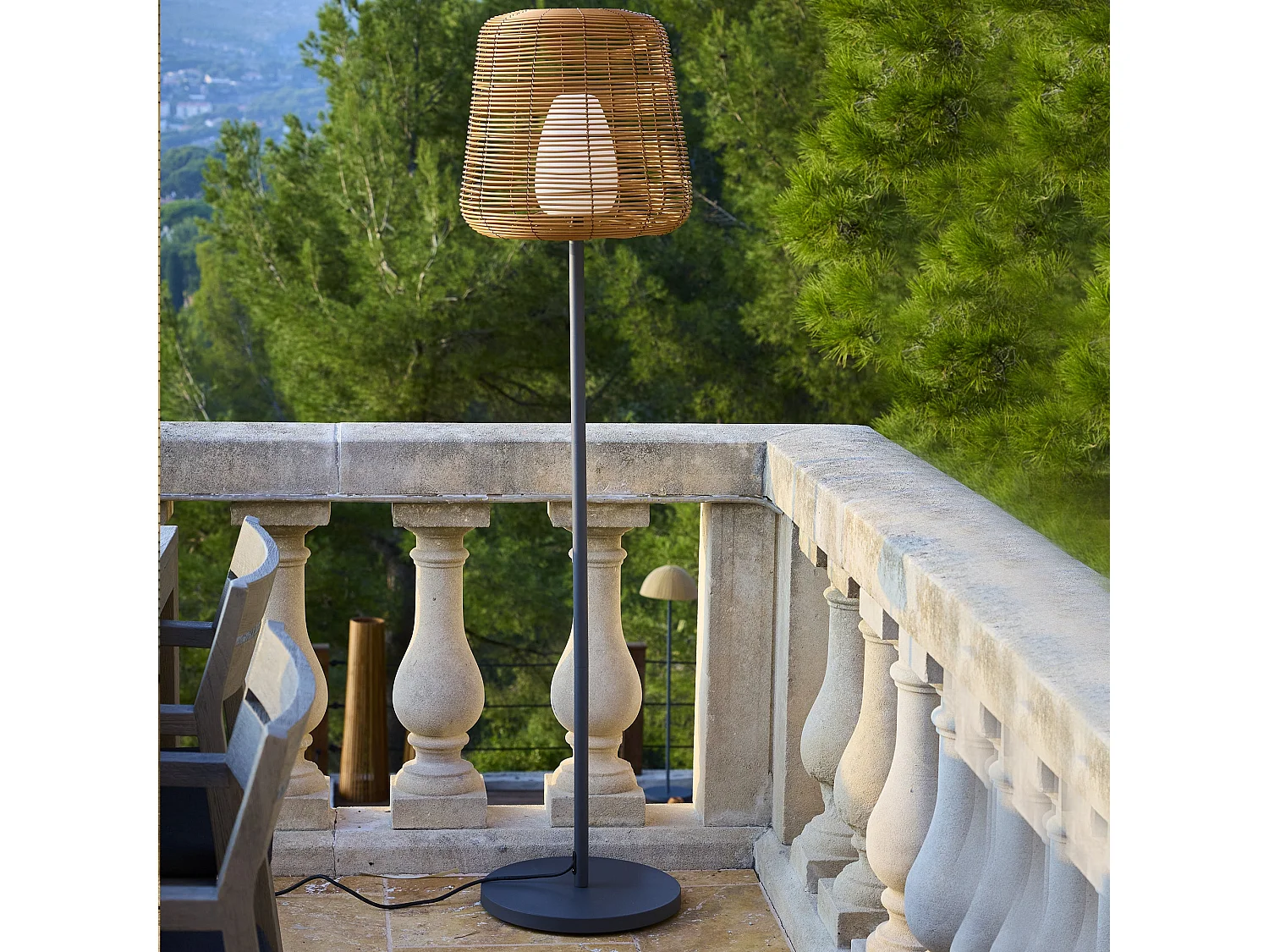 Lampadaire ext filaire BOHEME Bois Poly rotin H150CM