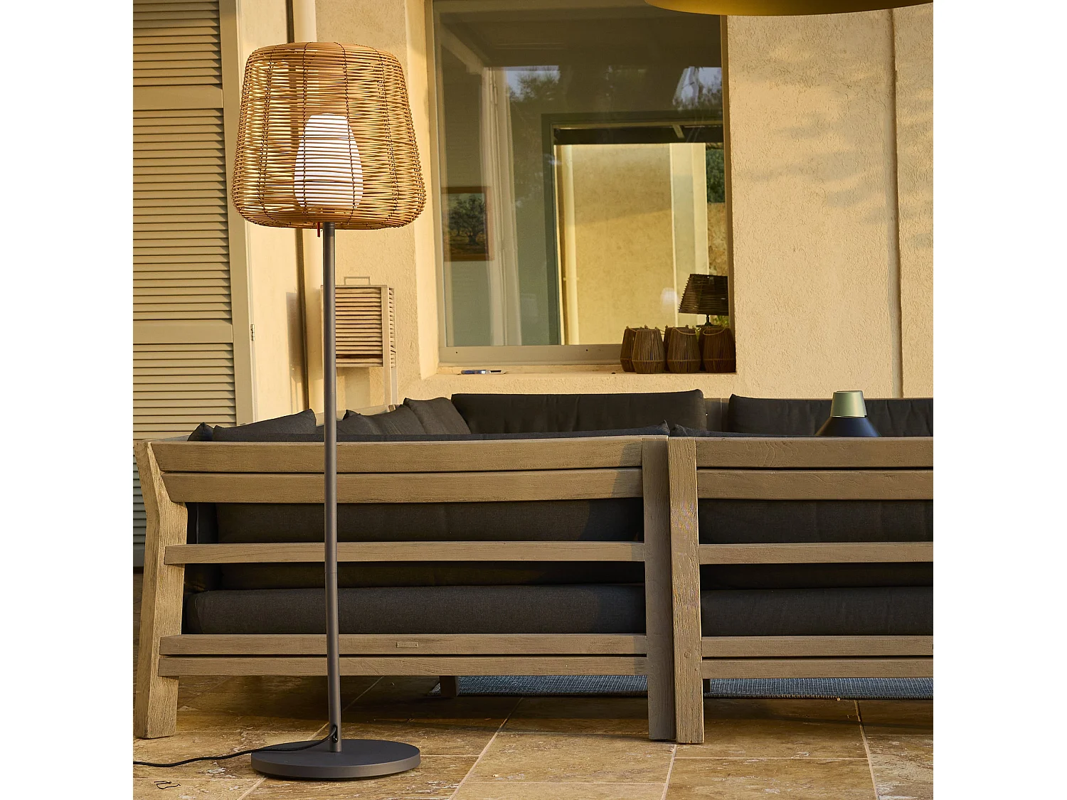 Lampadaire ext filaire BOHEME Bois Poly rotin H150CM