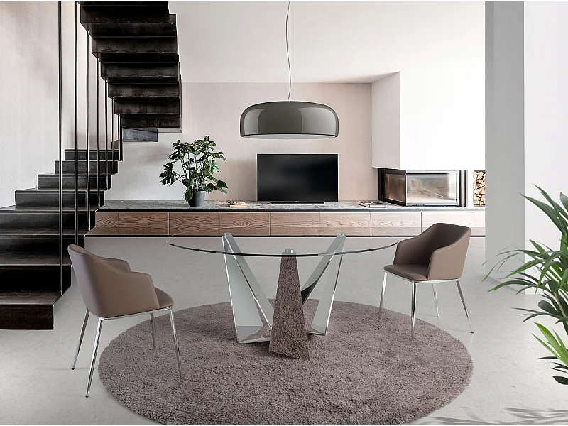 Table à manger ronde verre trempé et acier chromé 1042 ANGEL CERDA