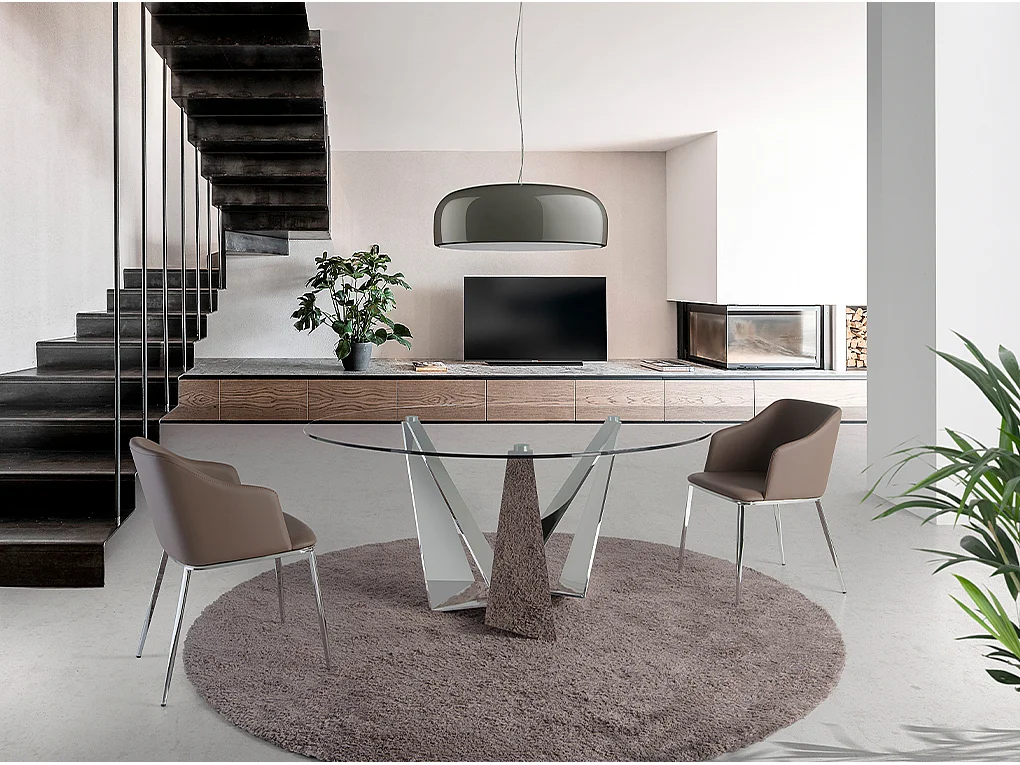 Table à manger ronde verre trempé et acier chromé 1042 ANGEL CERDA