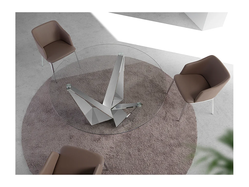 Table à manger ronde verre trempé et acier chromé 1042 ANGEL CERDA