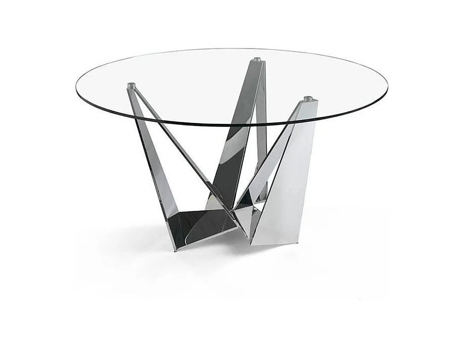 Table ronde design acier chromé et verre trempé Gala-Diamètre 150 cm