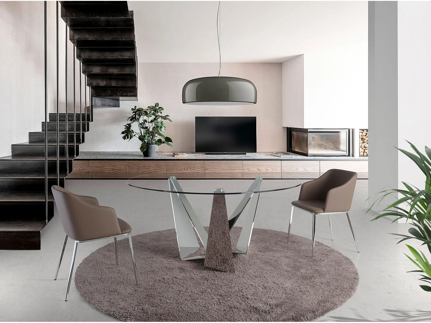 Table à manger ronde verre trempé et acier chromé 1042 ANGEL CERDA