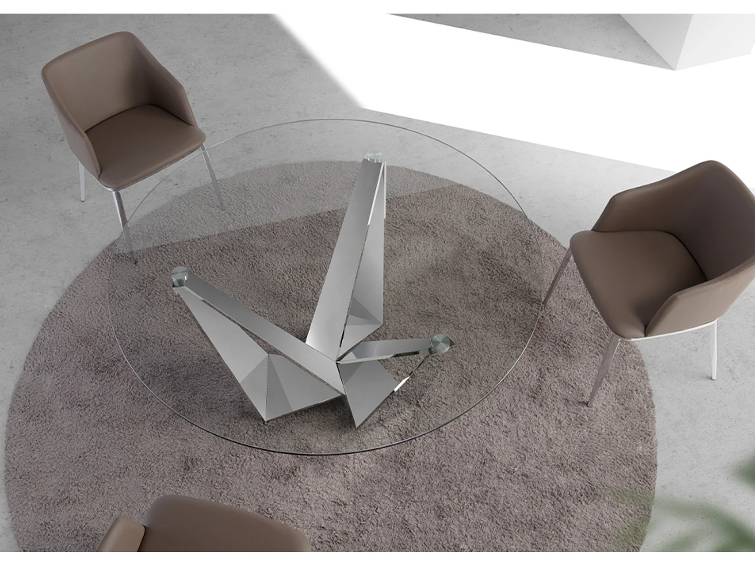 Table à manger ronde verre trempé et acier chromé 1042 ANGEL CERDA