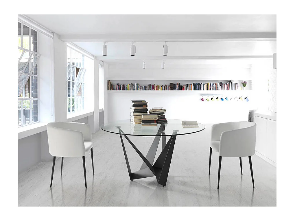 Stół do jadalni okrągła szkło hartowane i stal czarna