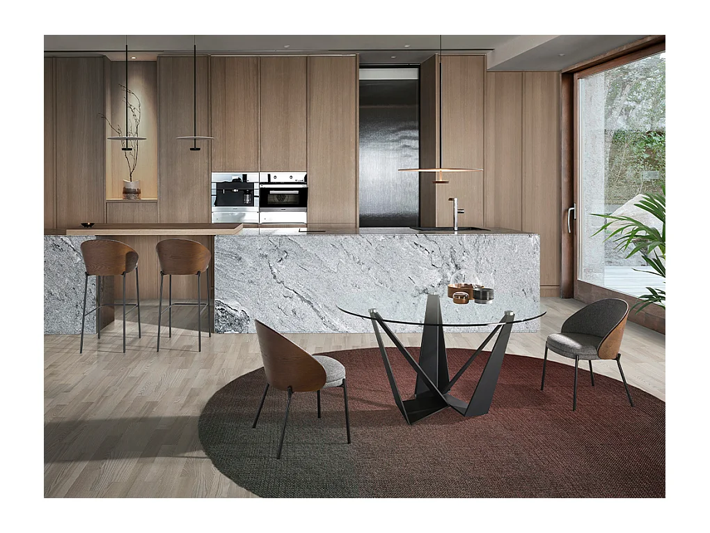 Stół do jadalni okrągła szkło hartowane i stal czarna