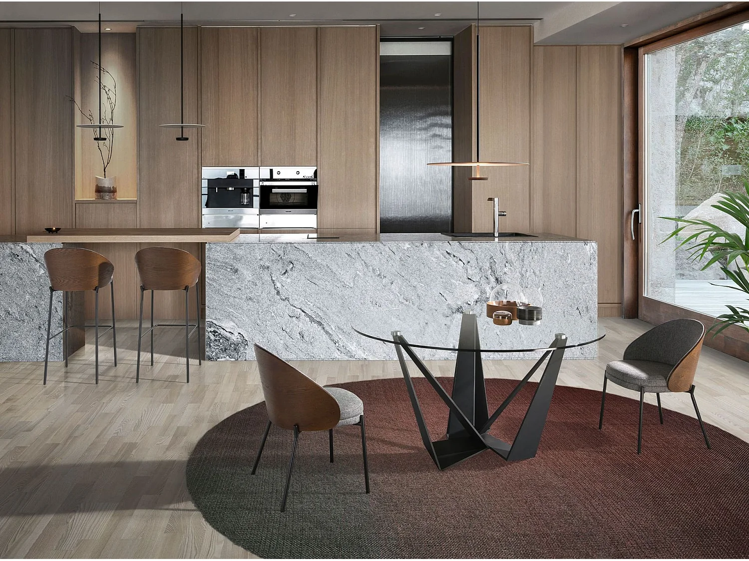 Eettafel rond gehard glas en zwart staal 1045 ANGEL CERDA