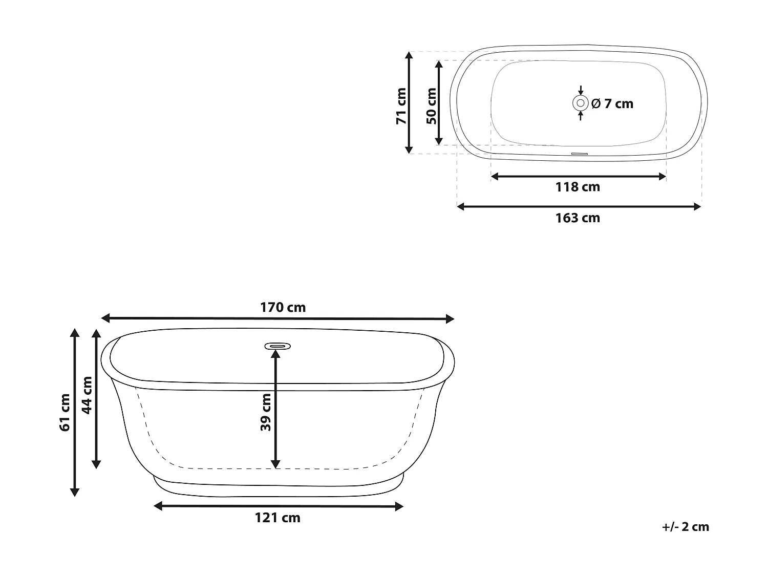 Baignoire îlot TESORO 170 x 77 cm Bleu paon