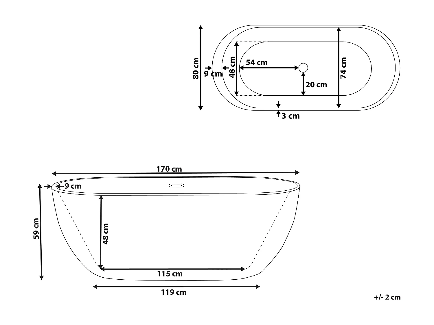 Banheira autónoma NEVIS 1700 x 800 mm Azul esverdeado