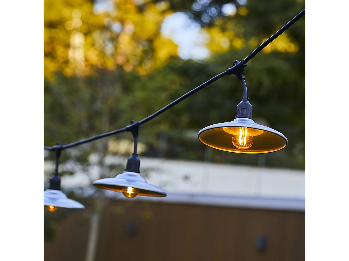 Guirlande chapeau acier BOWL GALVA Gris Acier 6M 10xE27