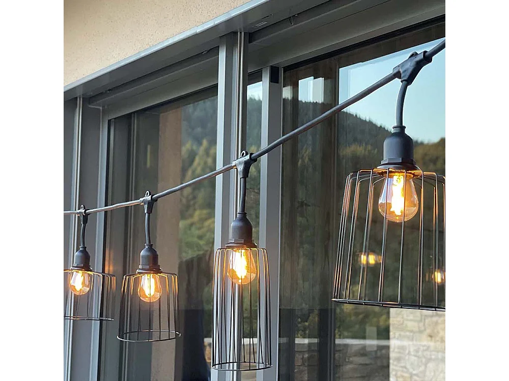 Guirlande cage métal NEMA 10 ampoules E27 6M