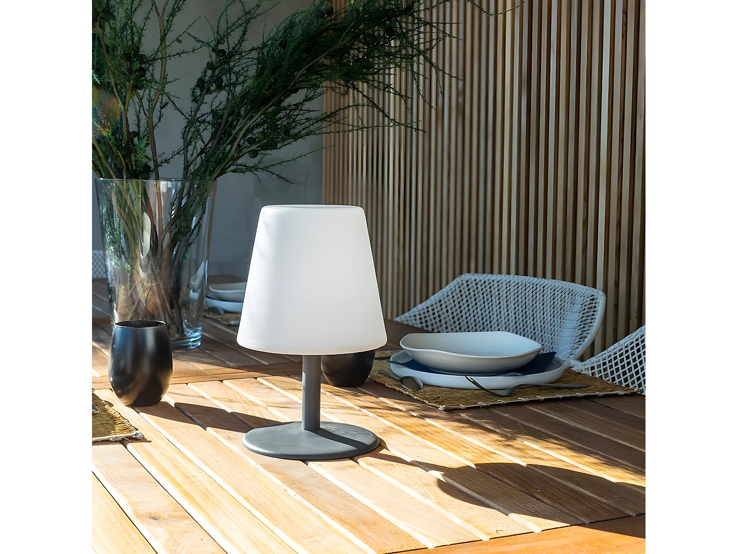 Lot de 2 Lampe de table sans fil LED STANDY MINI Gris Acier H25CM