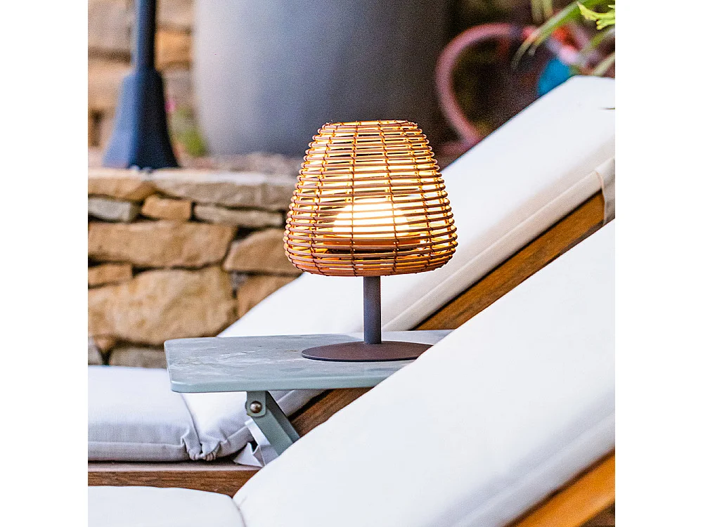 Lampe de table sans fil LED STANDY MINI Beige Rotin H25CM