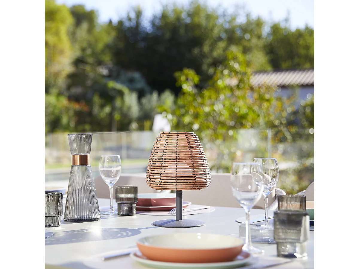 Lampe de table sans fil LED BOHEME Beige Rotin H25CM