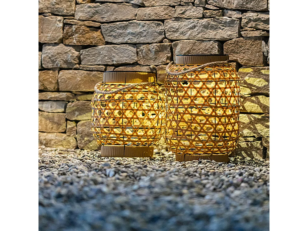 Lanterne solaire décorative CAPRI Beige Poly rotin H32cm