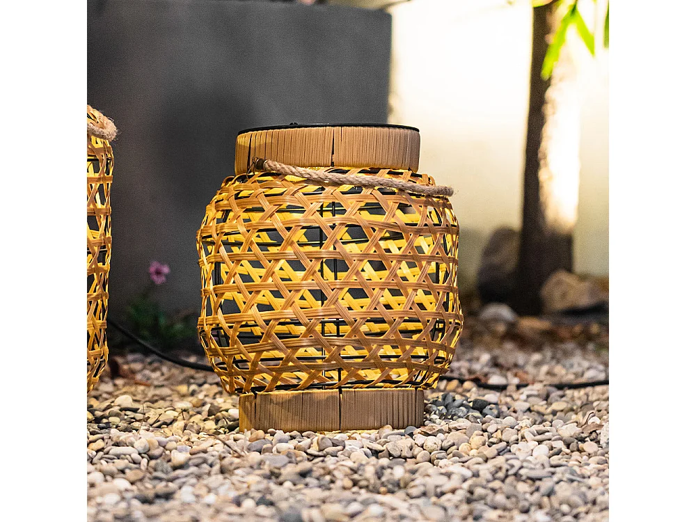 Lanterne solaire décorative CAPRI Beige Poly rotin H32cm