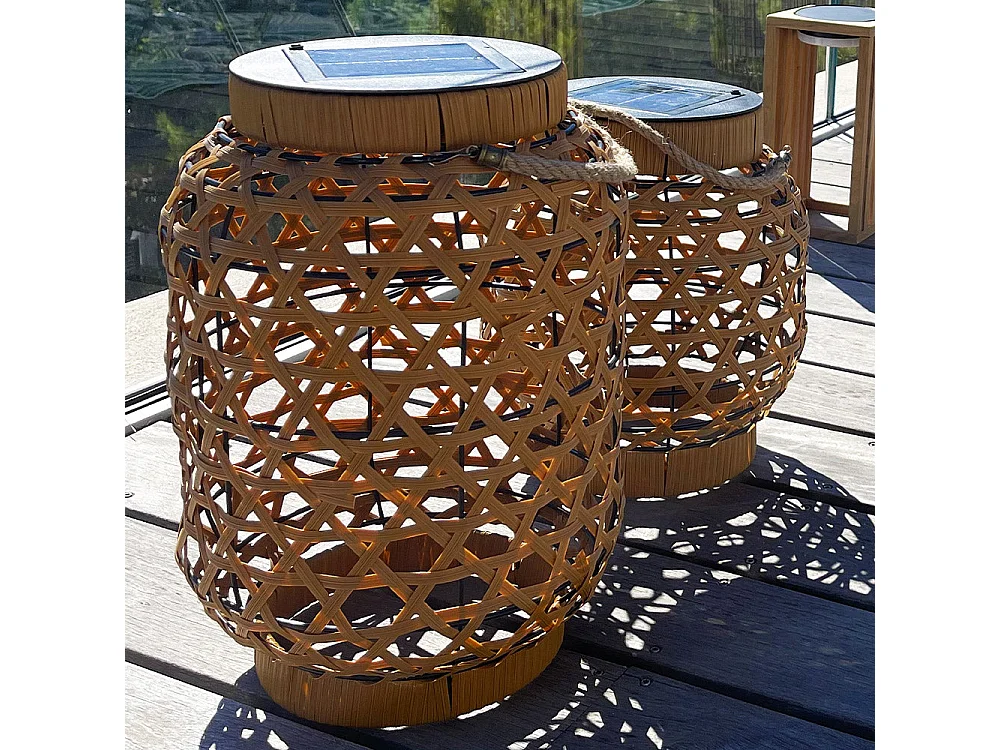 Lanterne solaire décorative CAPRI Beige Poly rotin H32cm