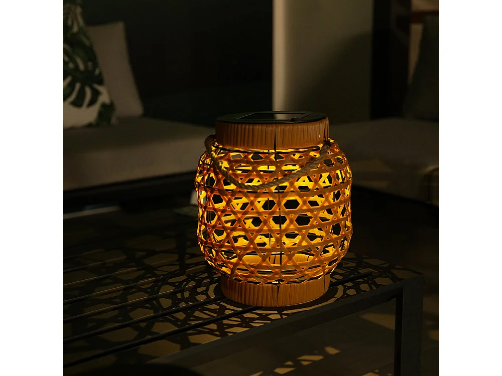 Lanterne solaire décorative CAPRI Beige Poly rotin H32cm