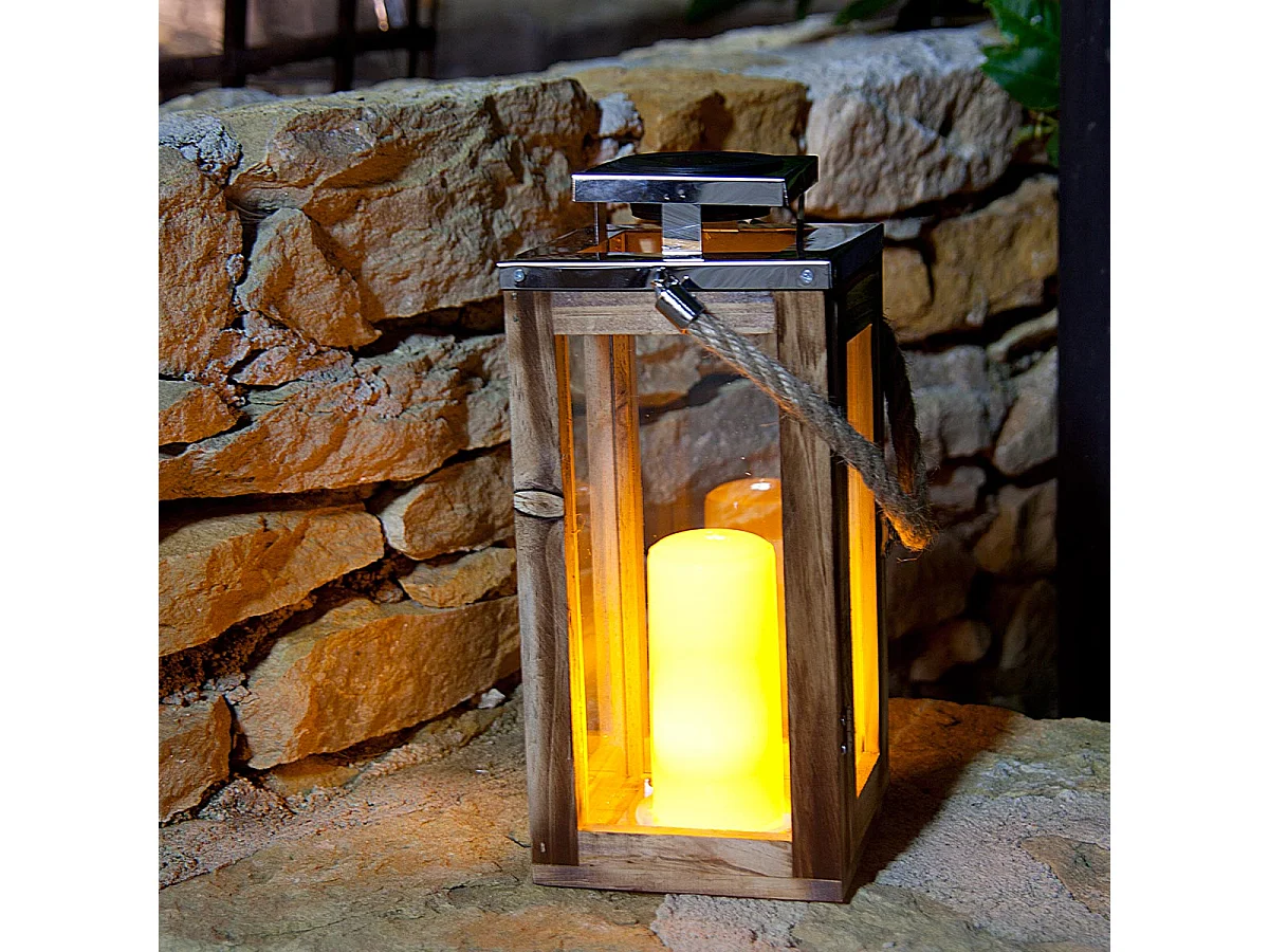 Lanterne solaire en bois OAKY H28cm