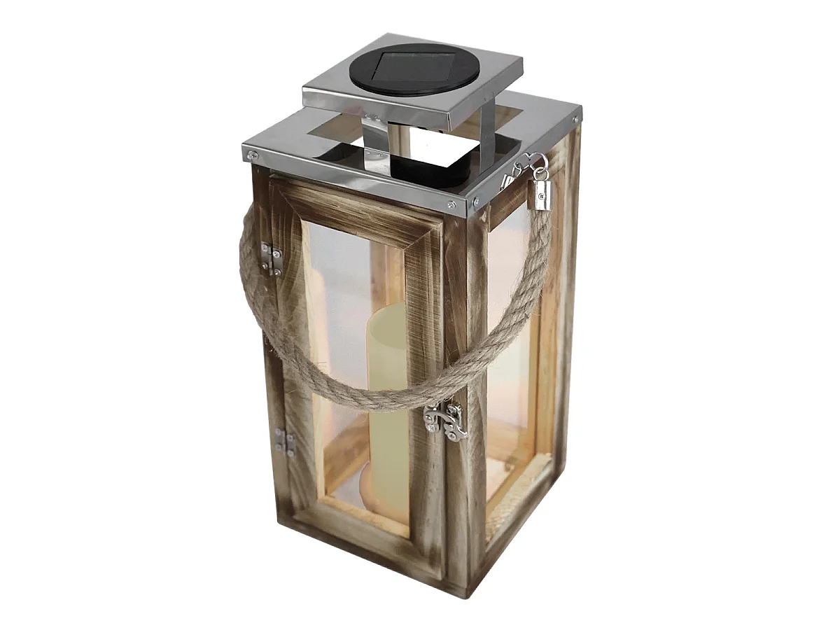 Lanterne solaire en bois OAKY H28cm