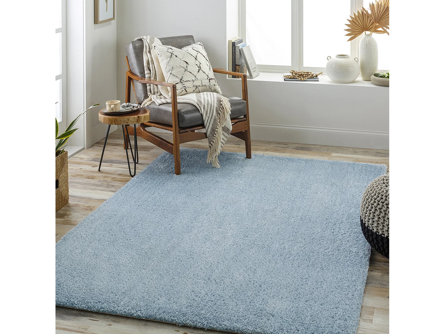 Tapis Shaggy Uni - Bleu - 160x213cm - CLAIRE