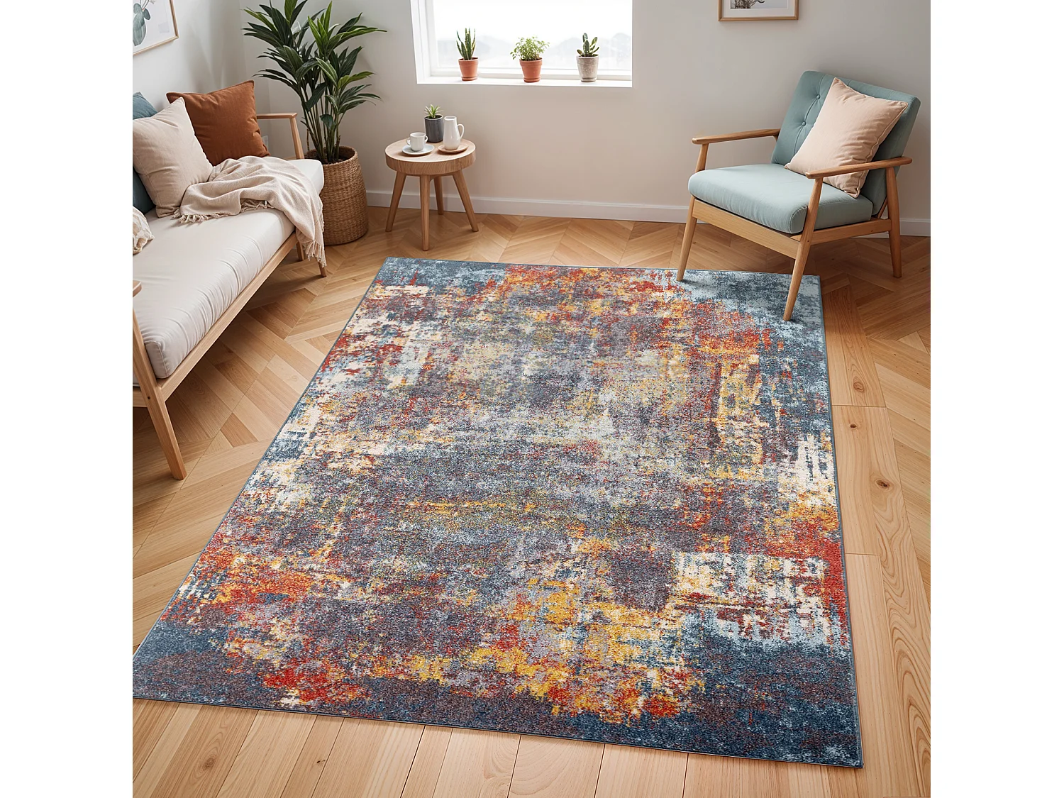 Modern Abstract Tapijt - Meerkleurig/Blauw - 200x275cm - NOA