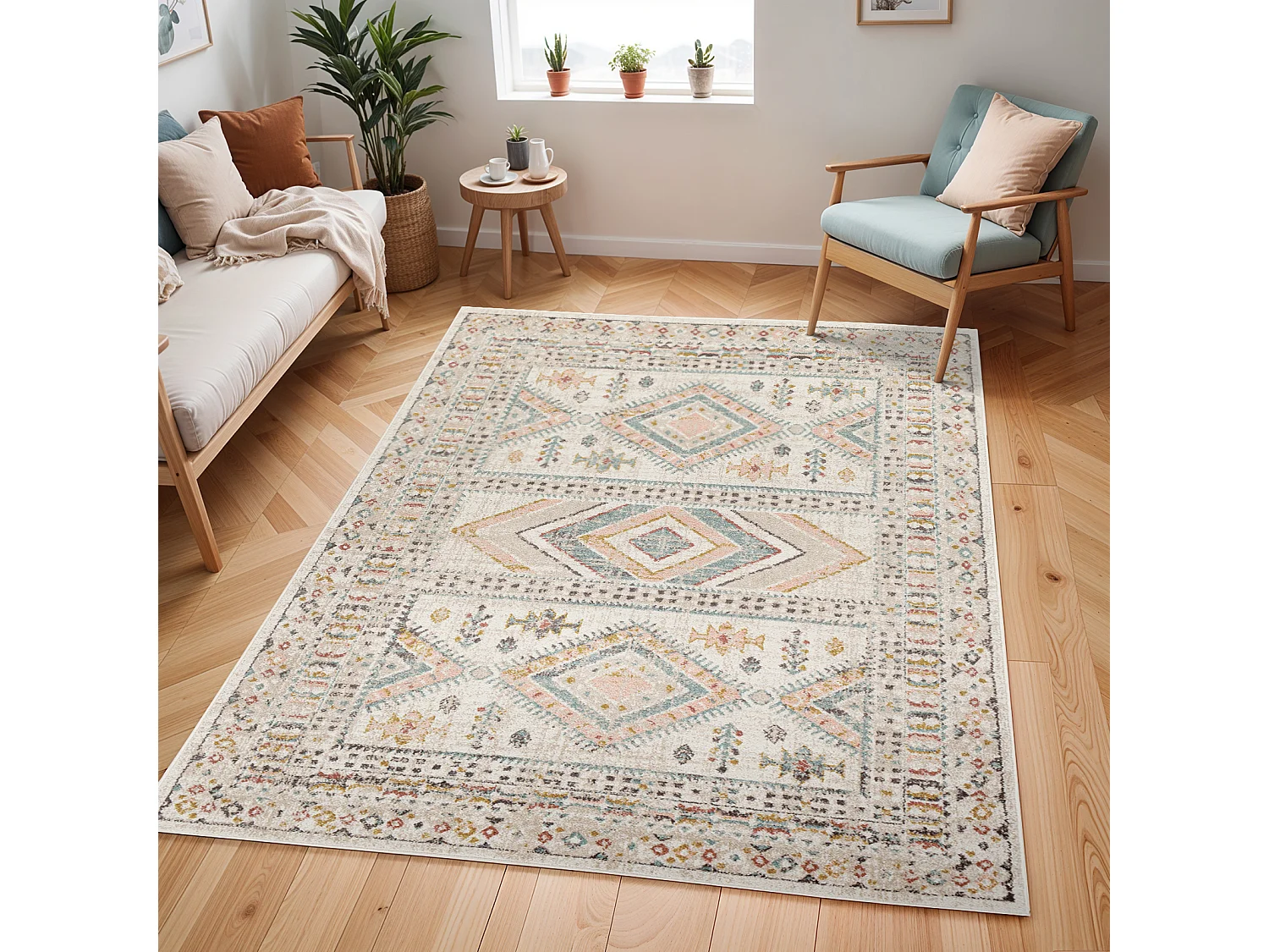 Tappeto Scandinavo Boho - Multicolore/Rosa - 160x213cm - EVELYN