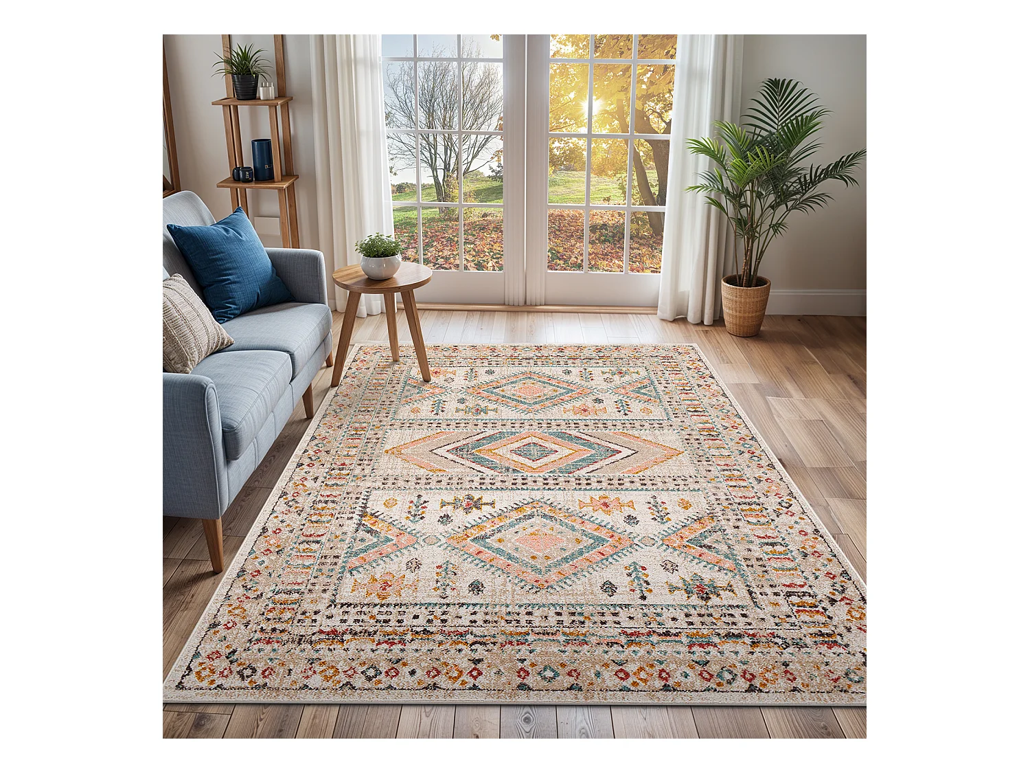 Tapis Scandinave Bohème - Multicolore/Rose - 160x213cm - EVELYN