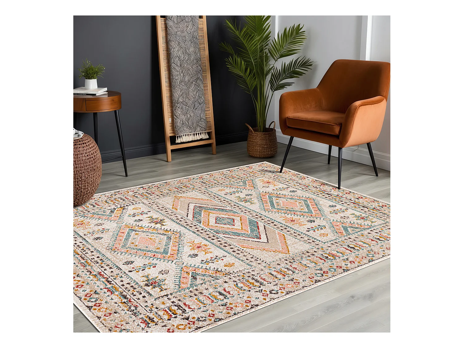 Tapis Scandinave Bohème - Multicolore/Rose - 160x213cm - EVELYN
