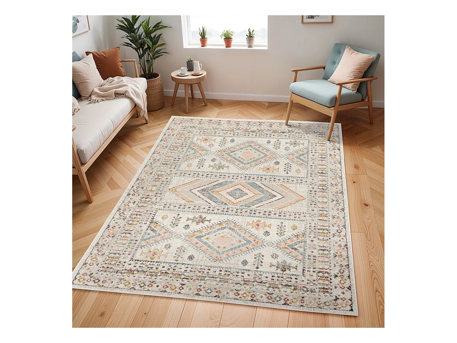 Tapis Scandinave Bohème - Multicolore/Rose - 160x213cm - EVELYN