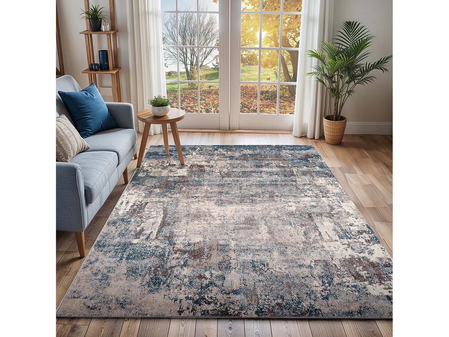 Modern Abstract Tapijt - Blauw/Grijs - 200x275cm - NOA