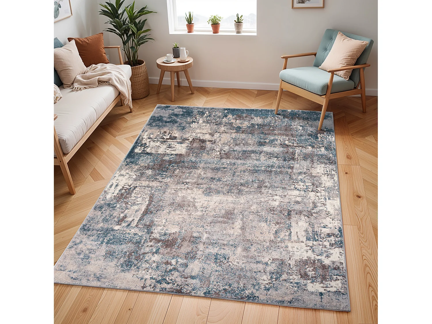 Modern Abstract Tapijt - Blauw/Grijs - 200x275cm - NOA