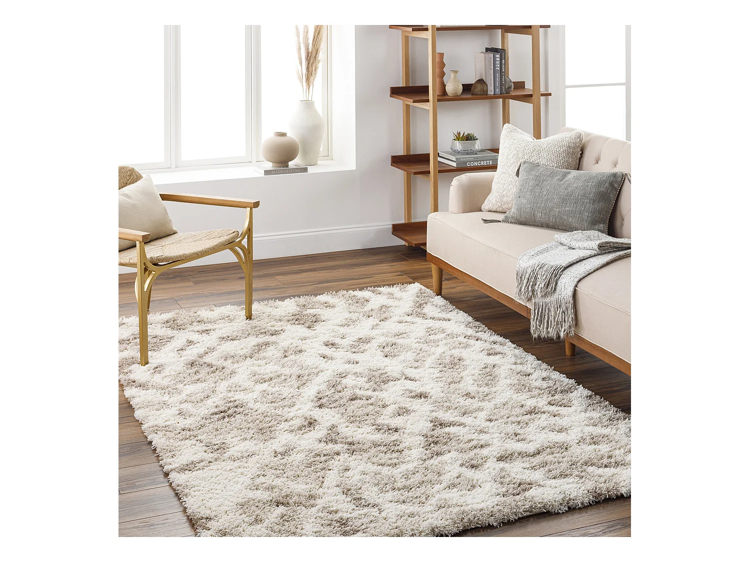 Zacht Hoogpolig Shaggy Scandinavisch Boho Tapijt - Wit/Beige - 160x220cm - PAULA